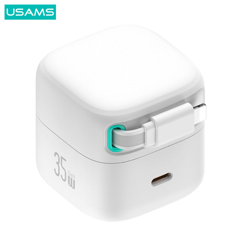 USAMS US-CC212 XMF Series PD 35W GaN Fast Charger with 8Pin Magnetic Retractable Cable Module, CN Plug USAMS US-CC212 XMF Series PD 35W GaN Fast Charger with 8Pin Magnetic Retractable Cable Module, CN Plug
